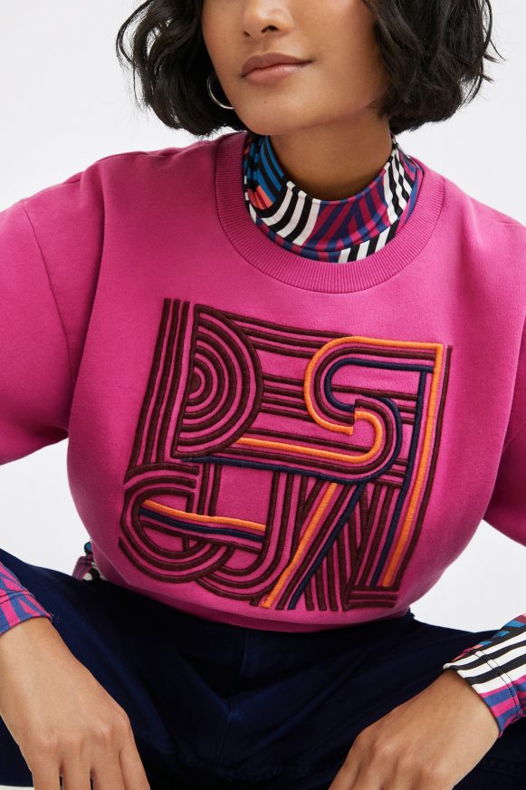 Desigual Women Plain embroidered plush sweatshirt Clothing PFVZ0B1042