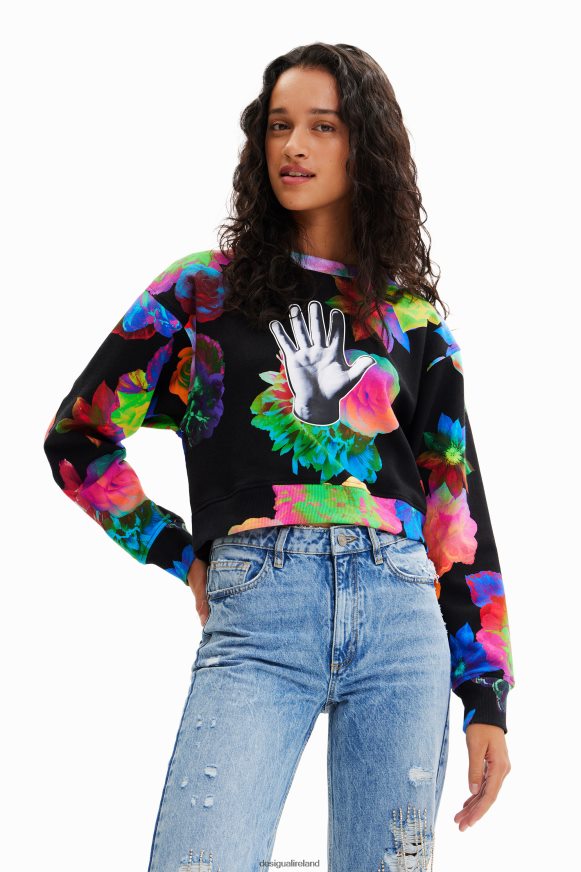 Desigual Women Short floral hand sweatshirt Clothing PFVZ0B651