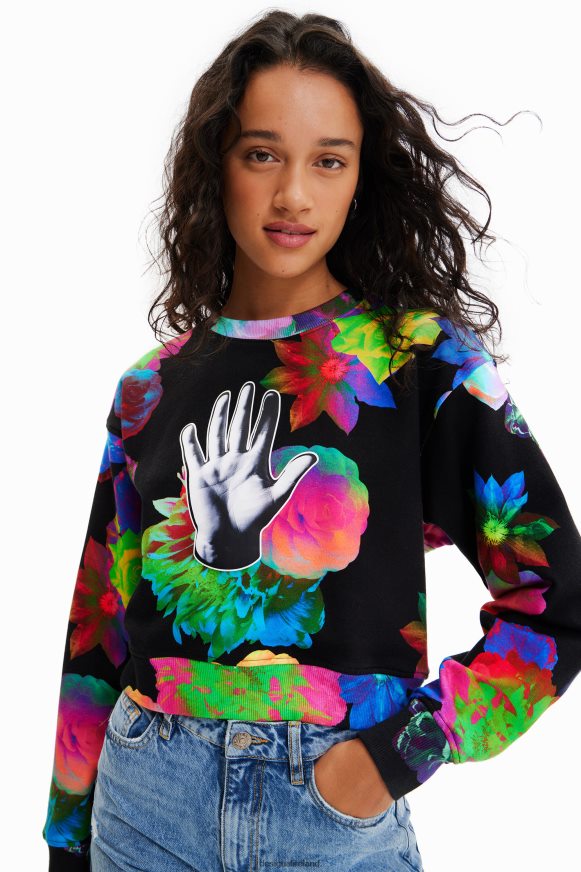 Desigual Women Short floral hand sweatshirt Clothing PFVZ0B651