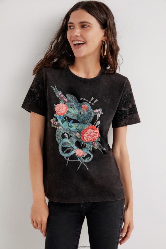 Desigual Women Arty snake T-shirt Clothing PFVZ0B1090