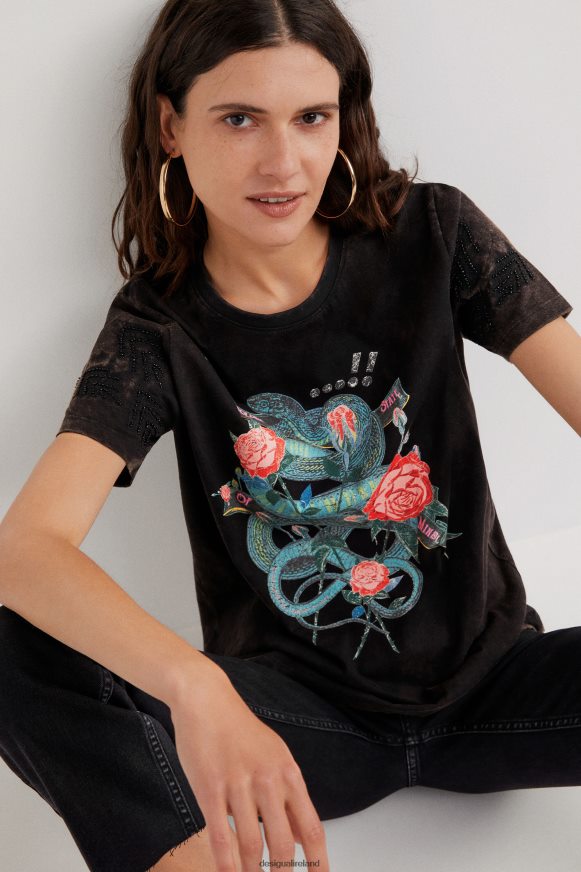 Desigual Women Arty snake T-shirt Clothing PFVZ0B1090