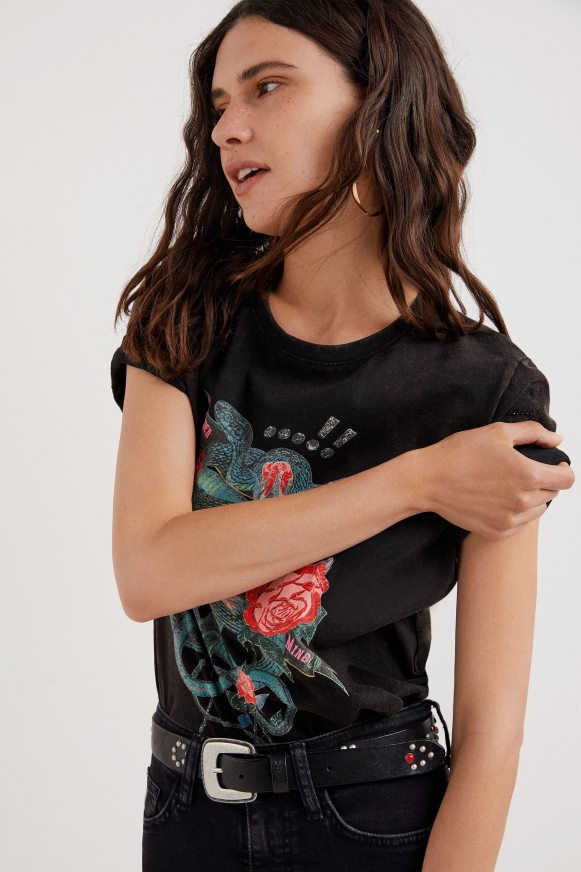 Desigual Women Arty snake T-shirt Clothing PFVZ0B1090