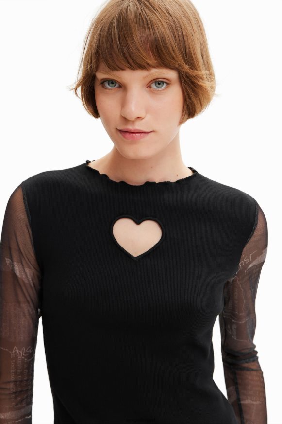 Desigual Women Combination heart cut-out T-shirt Clothing PFVZ0B369