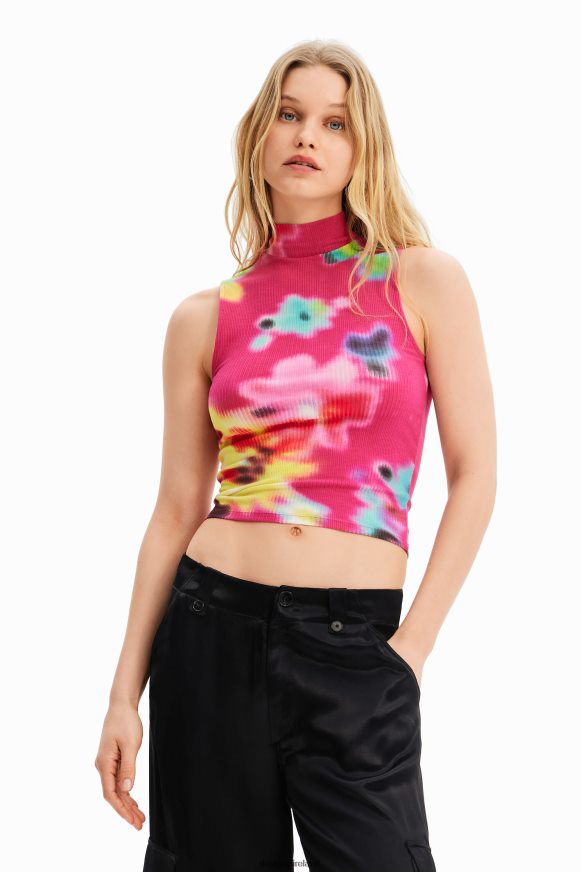 Desigual Women Floral ribbed sleeveless T-shirt Clothing PFVZ0B434