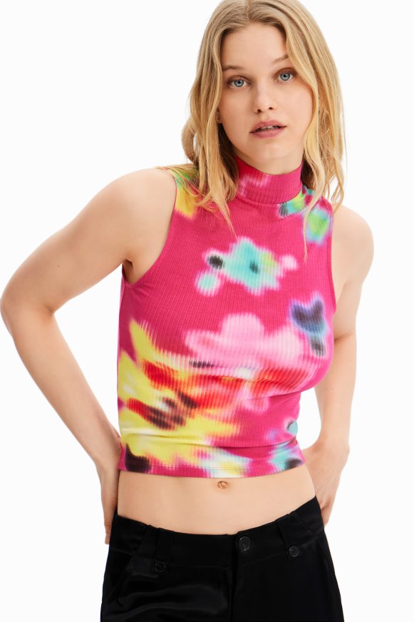 Desigual Women Floral ribbed sleeveless T-shirt Clothing PFVZ0B434