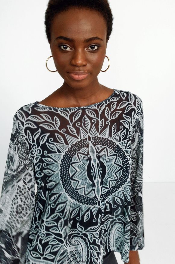 Desigual Women Flounced mandalas T-shirt Clothing PFVZ0B1097