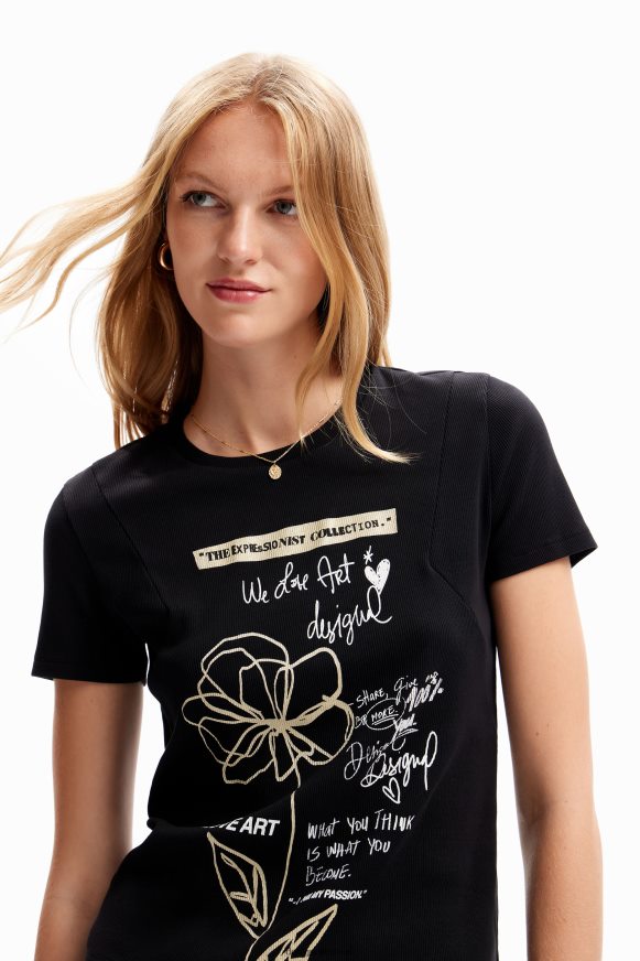 Desigual Women Flower message T-shirt Clothing PFVZ0B121