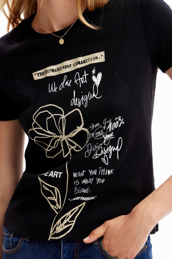 Desigual Women Flower message T-shirt Clothing PFVZ0B121