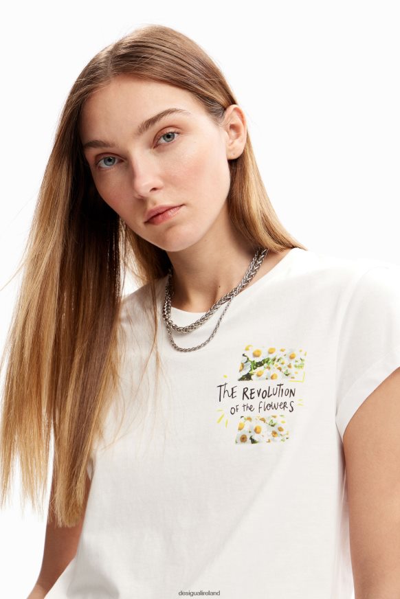 Desigual Women Flower message T-shirt Clothing PFVZ0B21