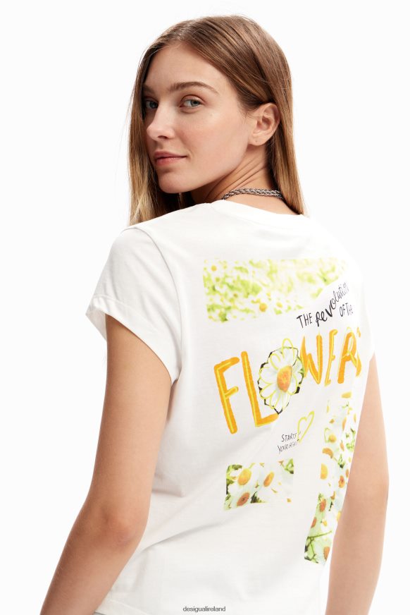 Desigual Women Flower message T-shirt Clothing PFVZ0B21