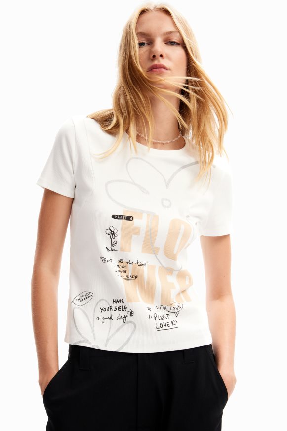 Desigual Women Flower message T-shirt Clothing PFVZ0B95