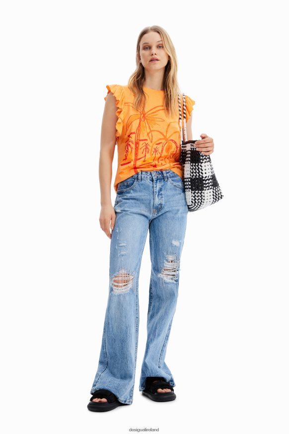Desigual Women Illustration ruffle T-shirt Clothing PFVZ0B967