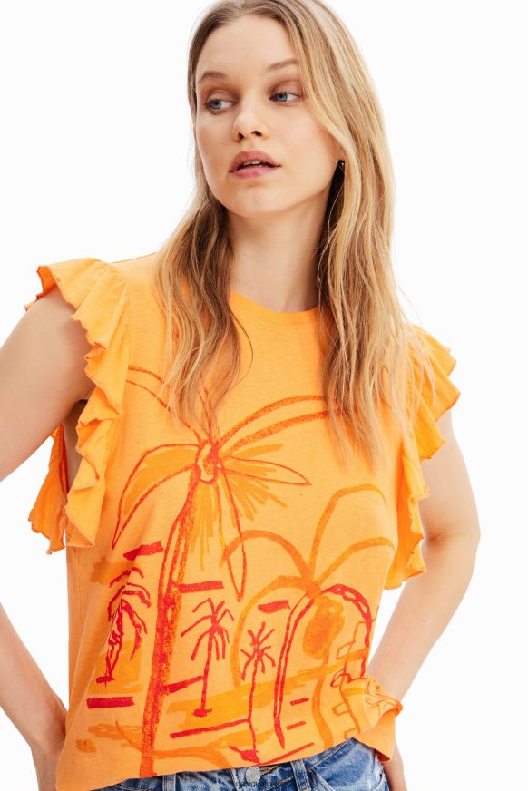 Desigual Women Illustration ruffle T-shirt Clothing PFVZ0B967