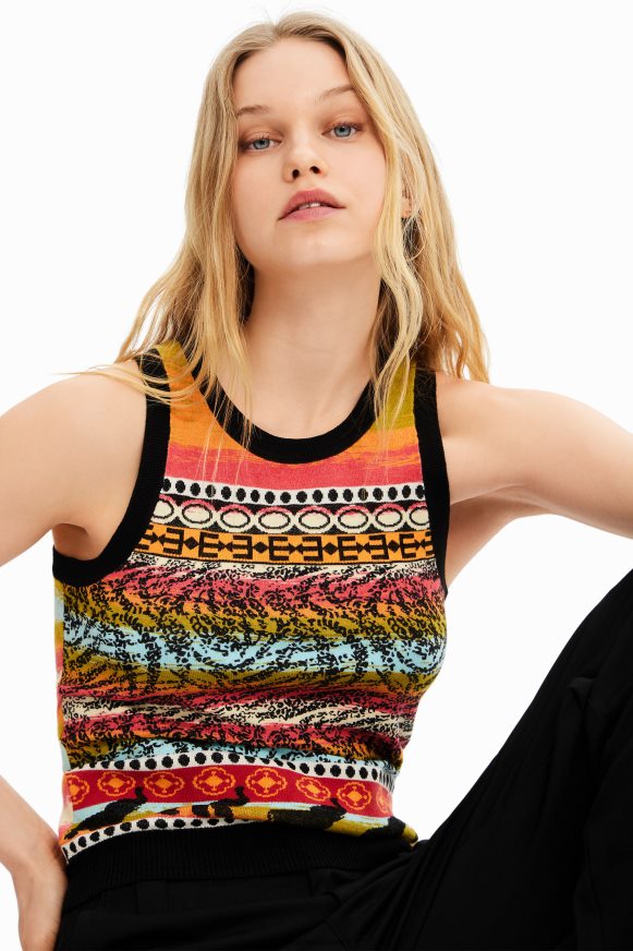 Desigual Women Knit borders T-shirt Clothing PFVZ0B429