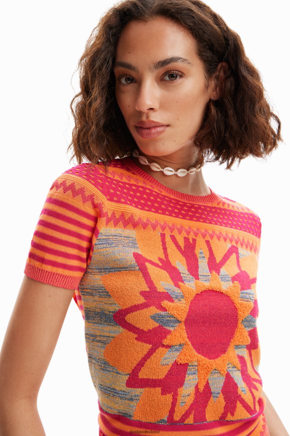 Desigual Women Knit flower T-shirt Clothing PFVZ0B294