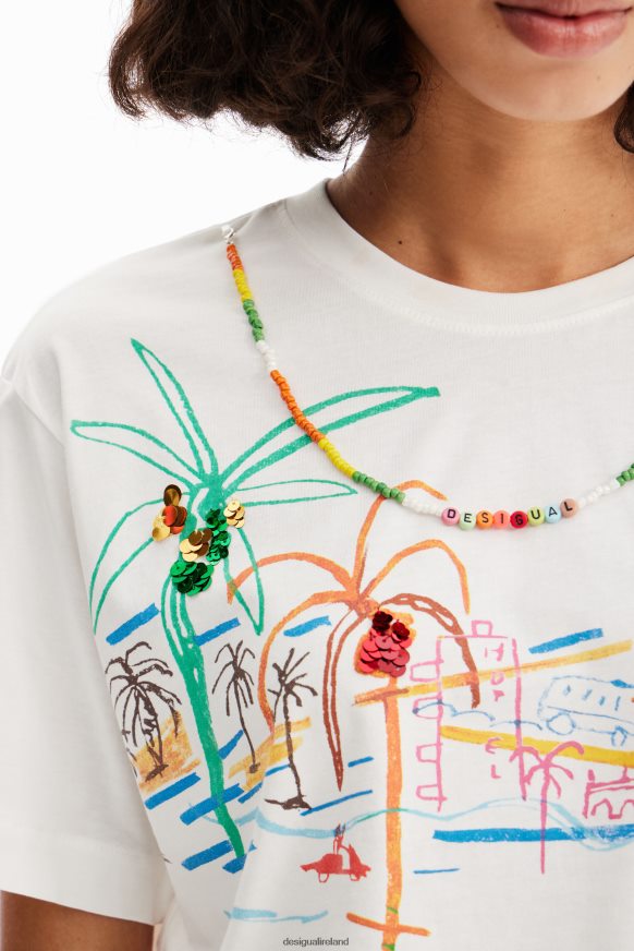 Desigual Women Necklace illustration T-shirt Clothing PFVZ0B606