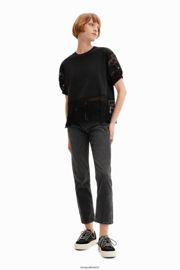 Desigual Women Oversize fringed T-shirt Clothing PFVZ0B385