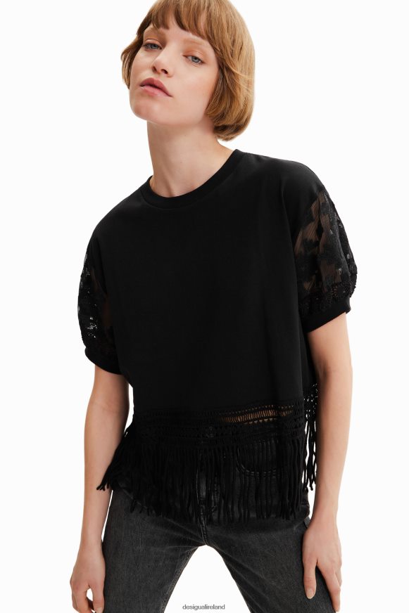Desigual Women Oversize fringed T-shirt Clothing PFVZ0B385