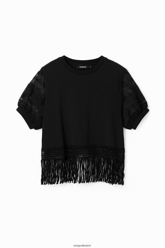 Desigual Women Oversize fringed T-shirt Clothing PFVZ0B385