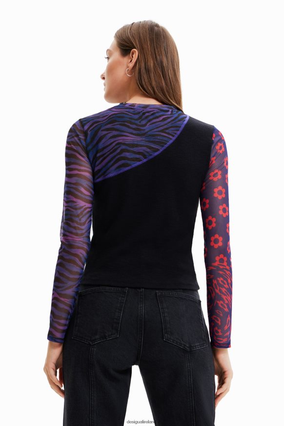 Desigual Women Patchwork tulle T-shirt with message Clothing PFVZ0B1075