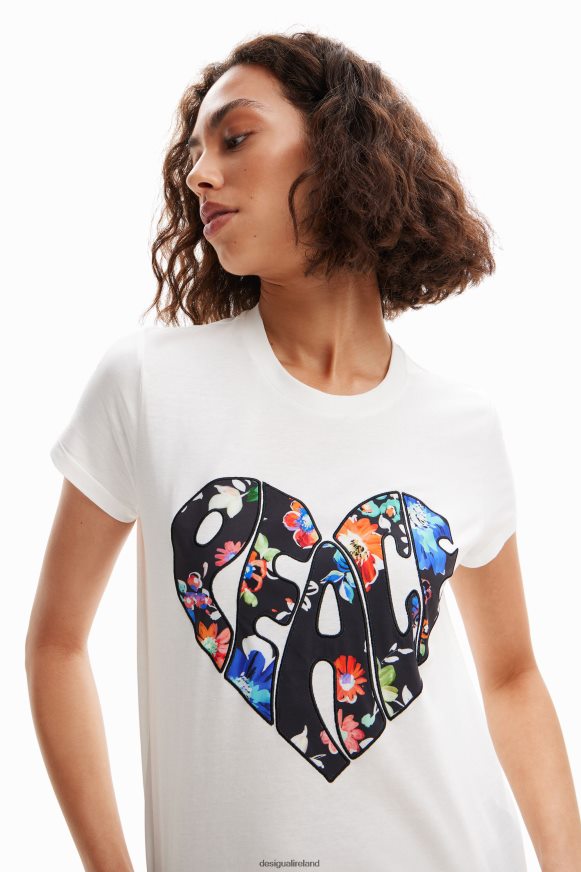 Desigual Women Peace heart T-shirt Clothing PFVZ0B925