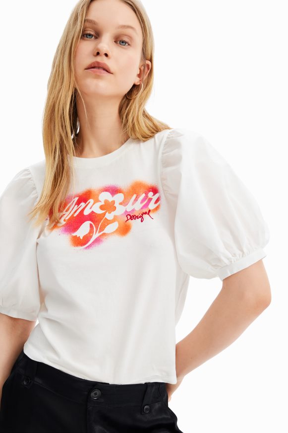 Desigual Women Puff-sleeve message T-shirt Clothing PFVZ0B298