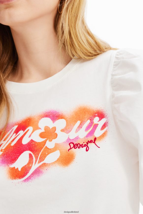 Desigual Women Puff-sleeve message T-shirt Clothing PFVZ0B298
