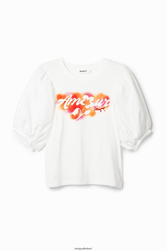 Desigual Women Puff-sleeve message T-shirt Clothing PFVZ0B298