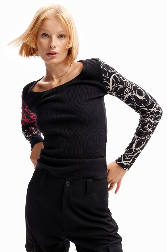 Desigual Women Ribbed brushstroke T-shirt Clothing PFVZ0B204