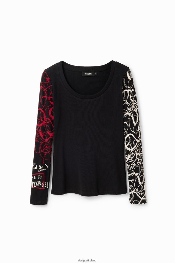 Desigual Women Ribbed brushstroke T-shirt Clothing PFVZ0B204