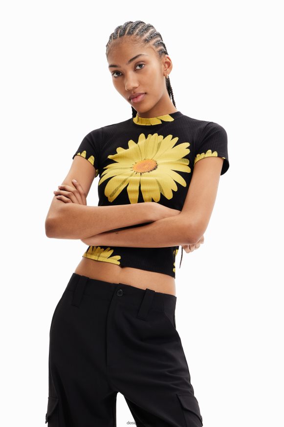 Desigual Women Ribbed daisy T-shirt Clothing PFVZ0B89