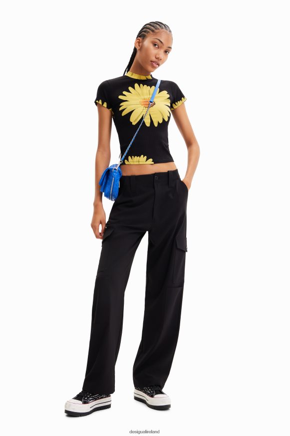 Desigual Women Ribbed daisy T-shirt Clothing PFVZ0B89