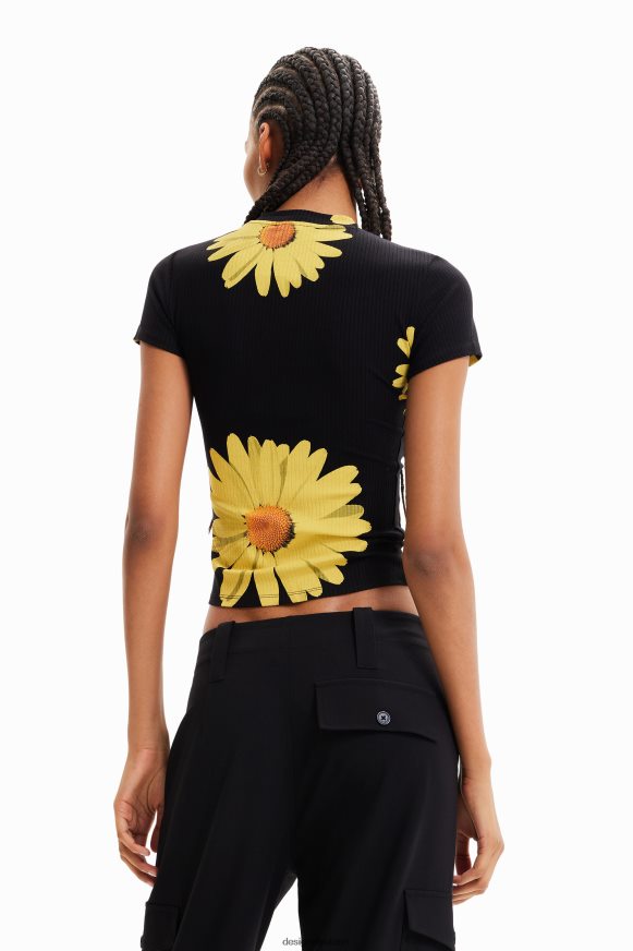 Desigual Women Ribbed daisy T-shirt Clothing PFVZ0B89