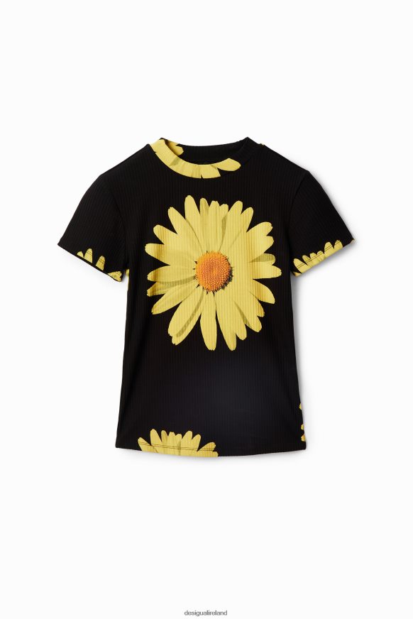 Desigual Women Ribbed daisy T-shirt Clothing PFVZ0B89