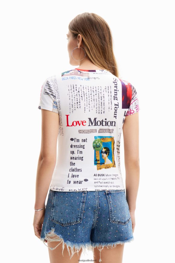 Desigual Women Ribbed newspaper T-shirt Clothing PFVZ0B281