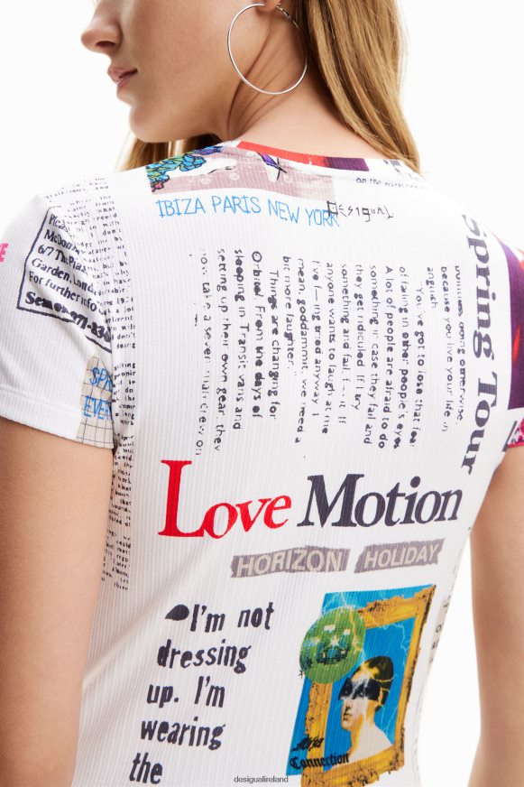 Desigual Women Ribbed newspaper T-shirt Clothing PFVZ0B281