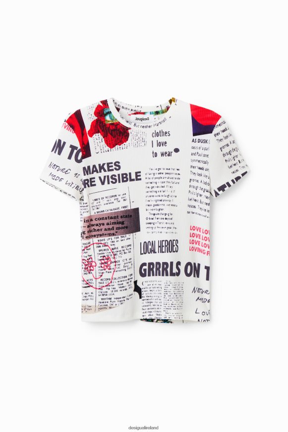 Desigual Women Ribbed newspaper T-shirt Clothing PFVZ0B281