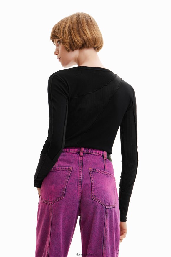 Desigual Women Ribbed patchwork T-shirt Clothing PFVZ0B145