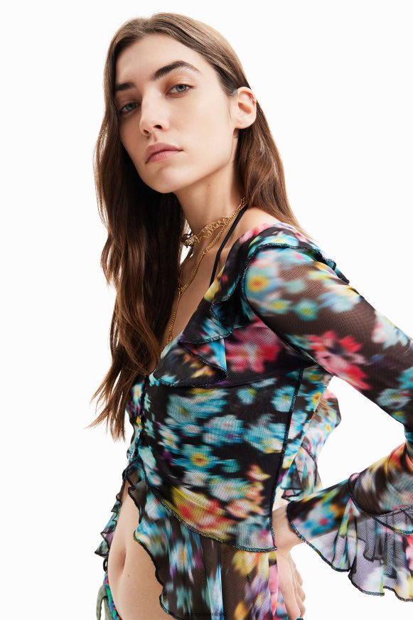 Desigual Women Ruffled floral T-shirt Clothing PFVZ0B608