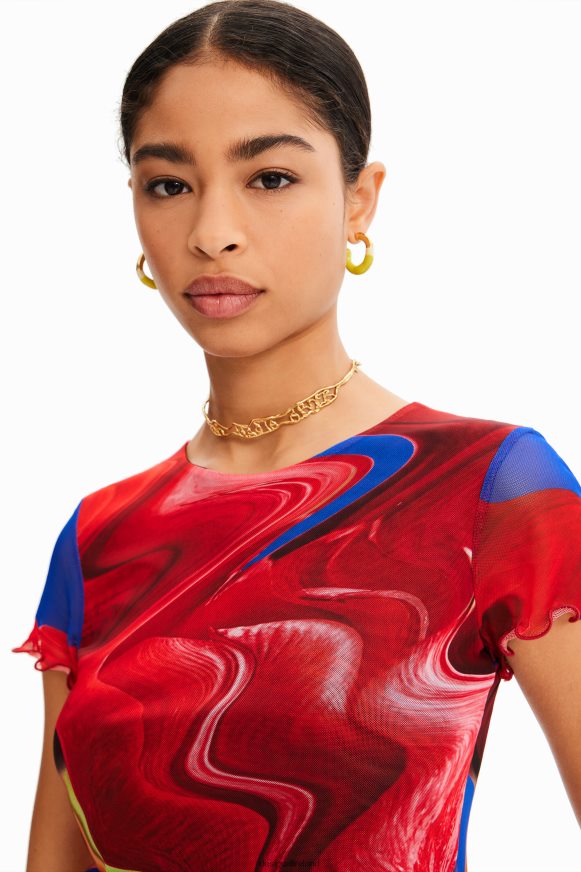 Desigual Women Short marbled tulle T-shirt Clothing PFVZ0B959