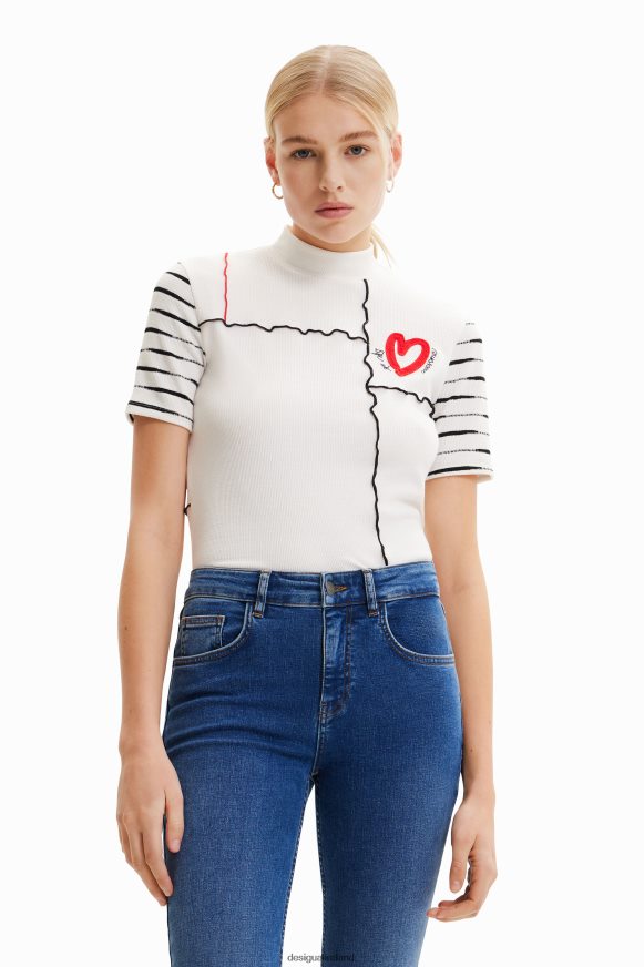 Desigual Women Short ribbed patchwork T-shirt Clothing PFVZ0B969
