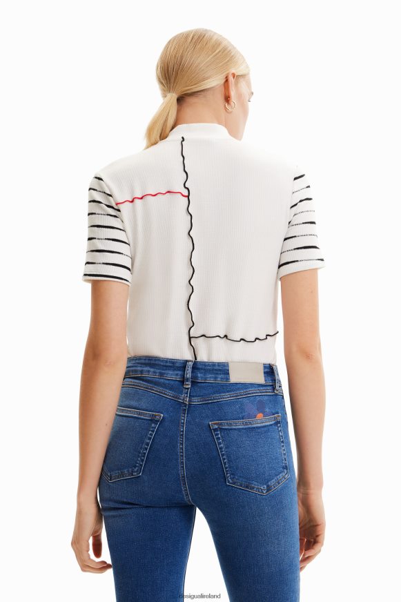 Desigual Women Short ribbed patchwork T-shirt Clothing PFVZ0B969