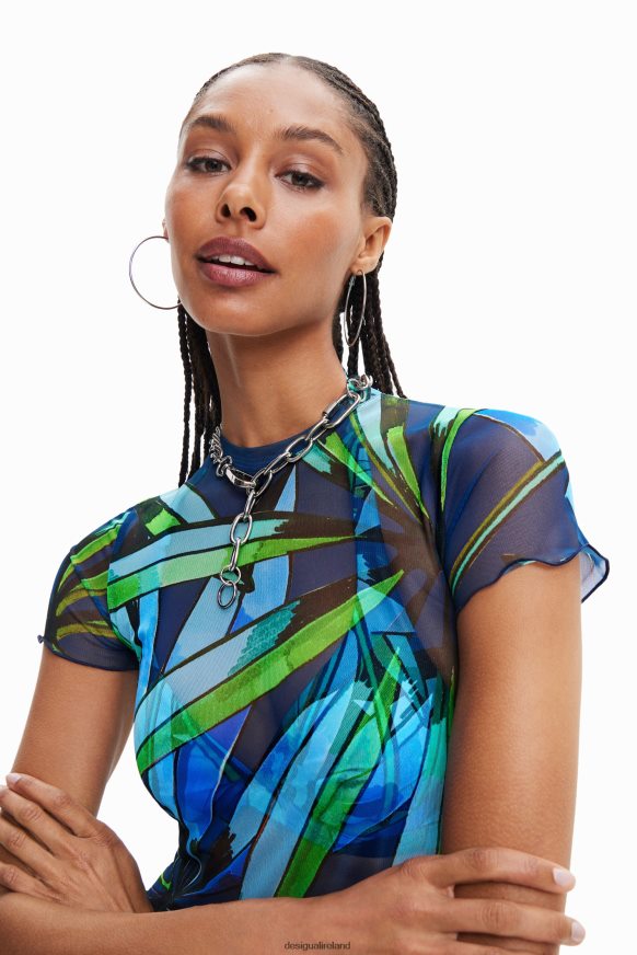 Desigual Women Short tropical tulle T-shirt Clothing PFVZ0B489
