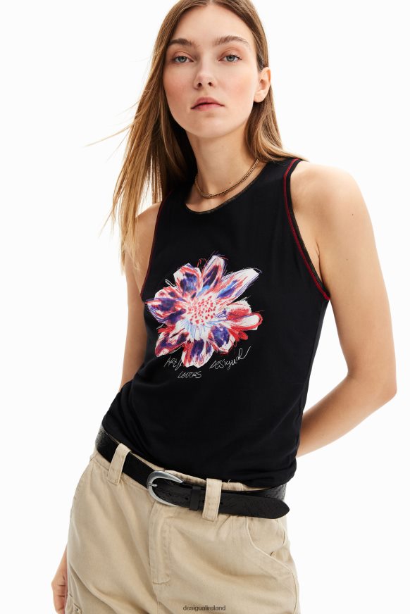 Desigual Women Sleeveless flower T-shirt Clothing PFVZ0B1167