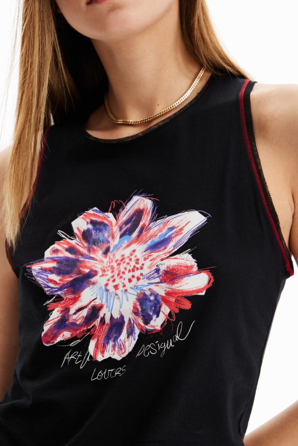 Desigual Women Sleeveless flower T-shirt Clothing PFVZ0B1167