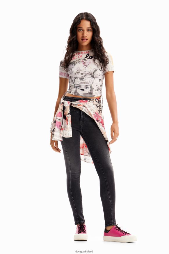 Desigual Women Slim gathered newspaper T-shirt Clothing PFVZ0B183
