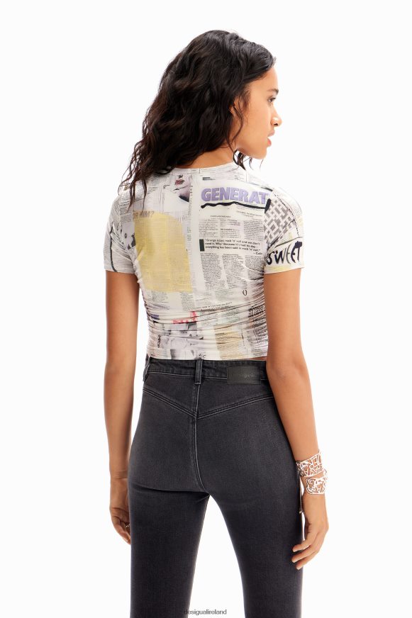 Desigual Women Slim gathered newspaper T-shirt Clothing PFVZ0B183