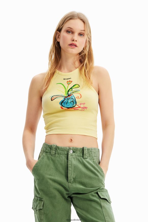 Desigual Women Slim ribbed illustration T-shirt Clothing PFVZ0B752