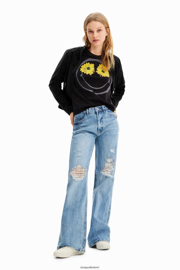 Desigual Women Smiley flowers T-shirt Clothing PFVZ0B1018
