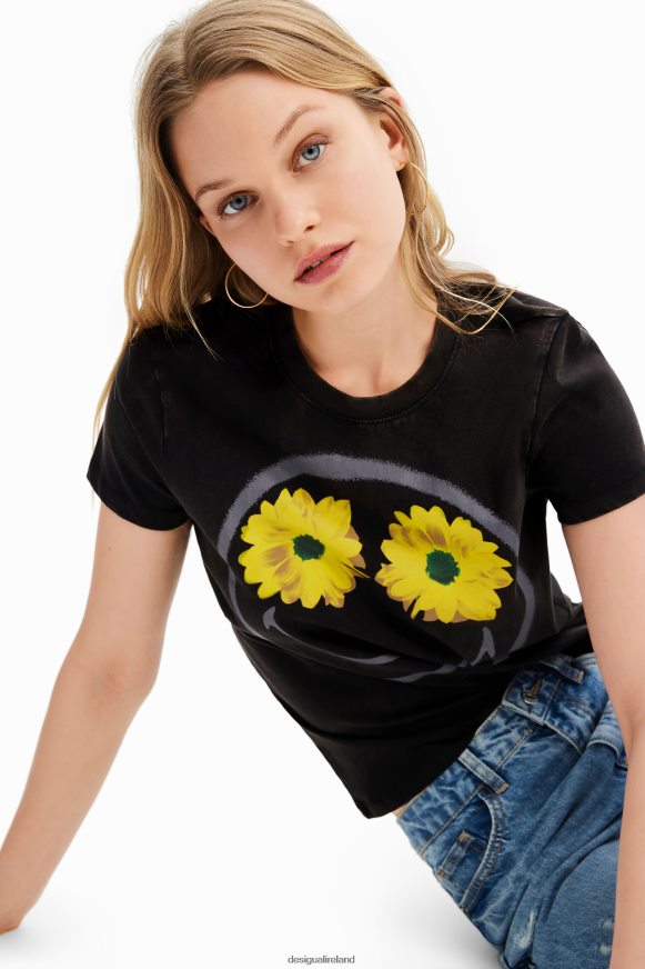Desigual Women Smiley flowers T-shirt Clothing PFVZ0B1018